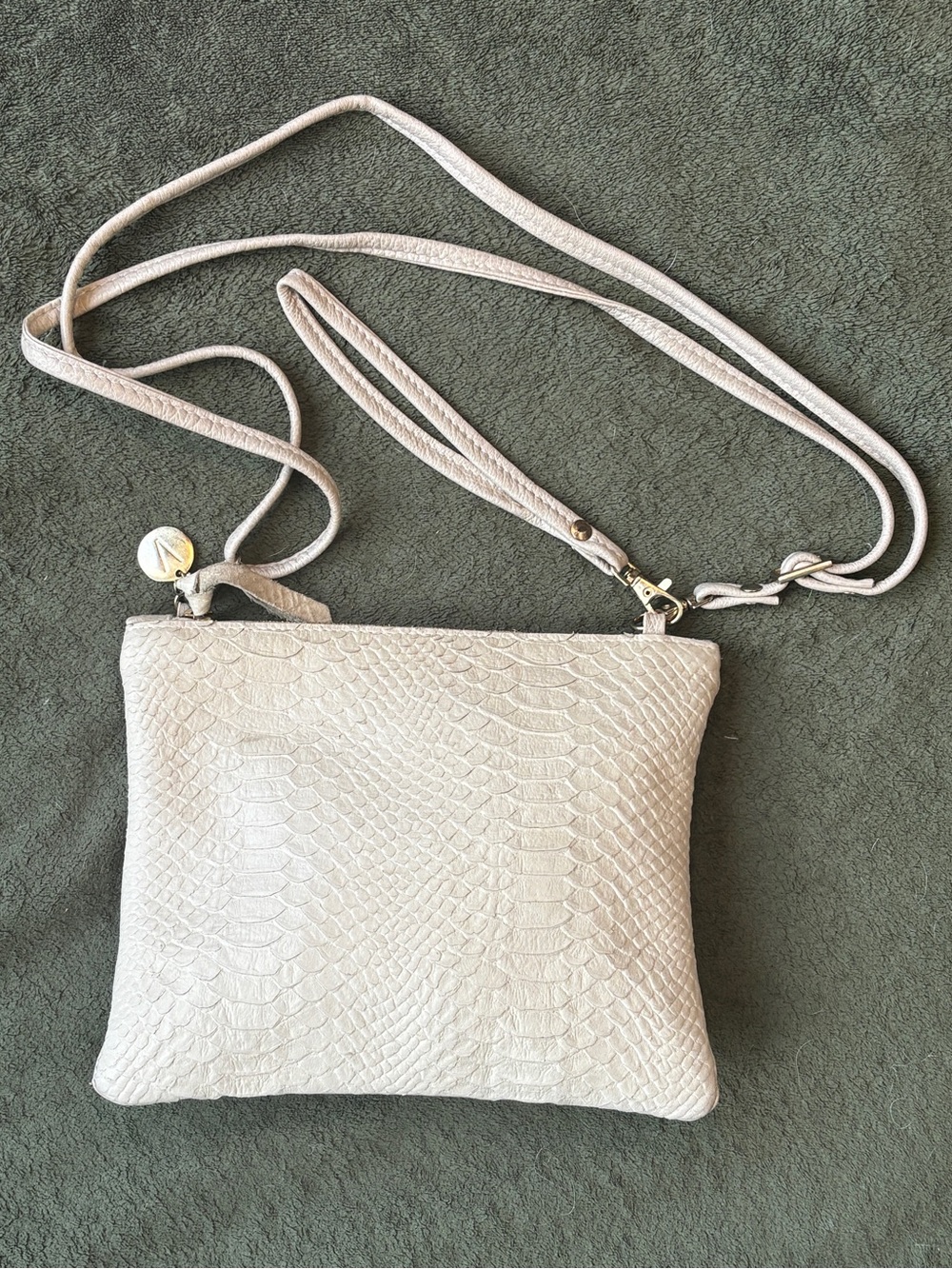 VASH Cream Ivory Snake Embossed Woven Leather Crossbody Silver Hardware